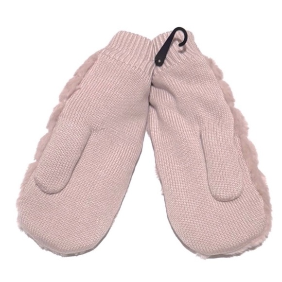 New Women’s UGG Pink Lush Faux Fur Mittens NWT SZ L/XL - Picture 2 of 7